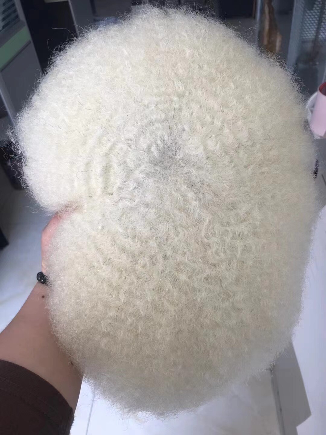 Mono Base Men’s Full Lace Toupee 60# Platinum Blonde Afro Human Hair 8×10 Inch
