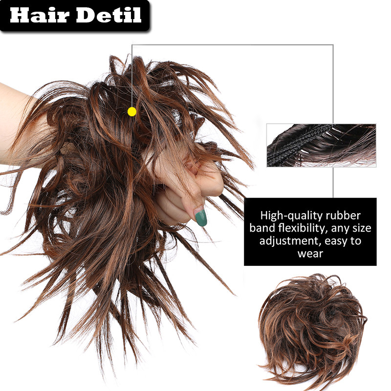 Tousled Updo Messy Ponytail Bun Elastic Band Wrap On Hair Piece Straight Wavy US