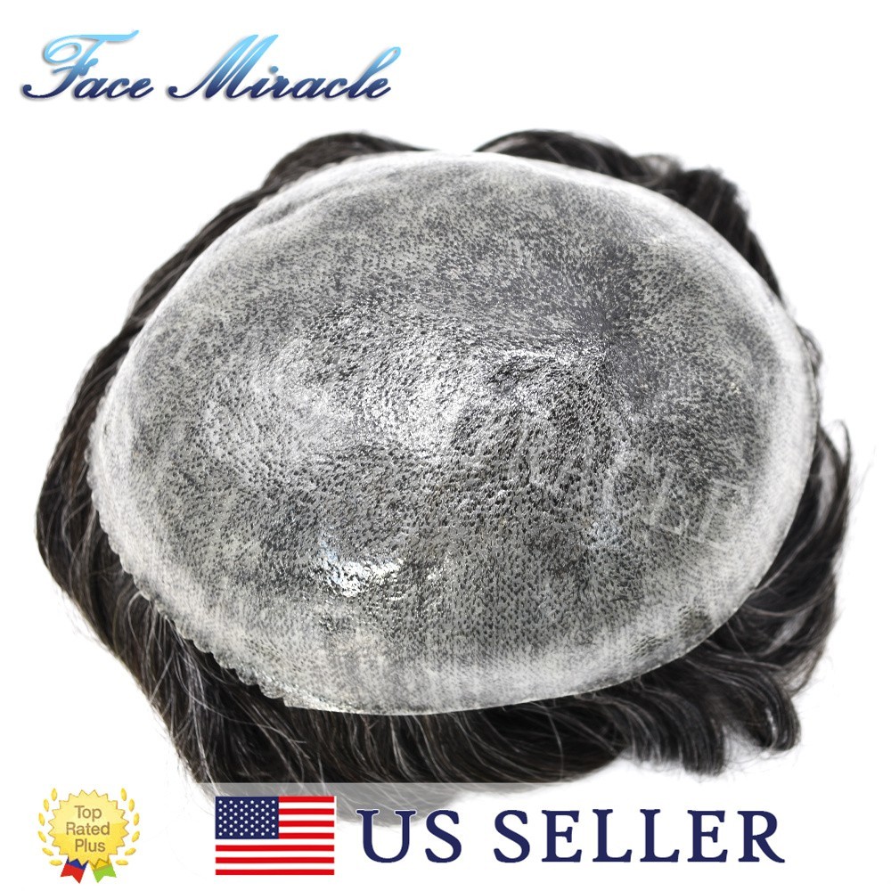 Toupee for Mens Hair Piece Full Poly Skin PU Mens Human Hair Replacement System