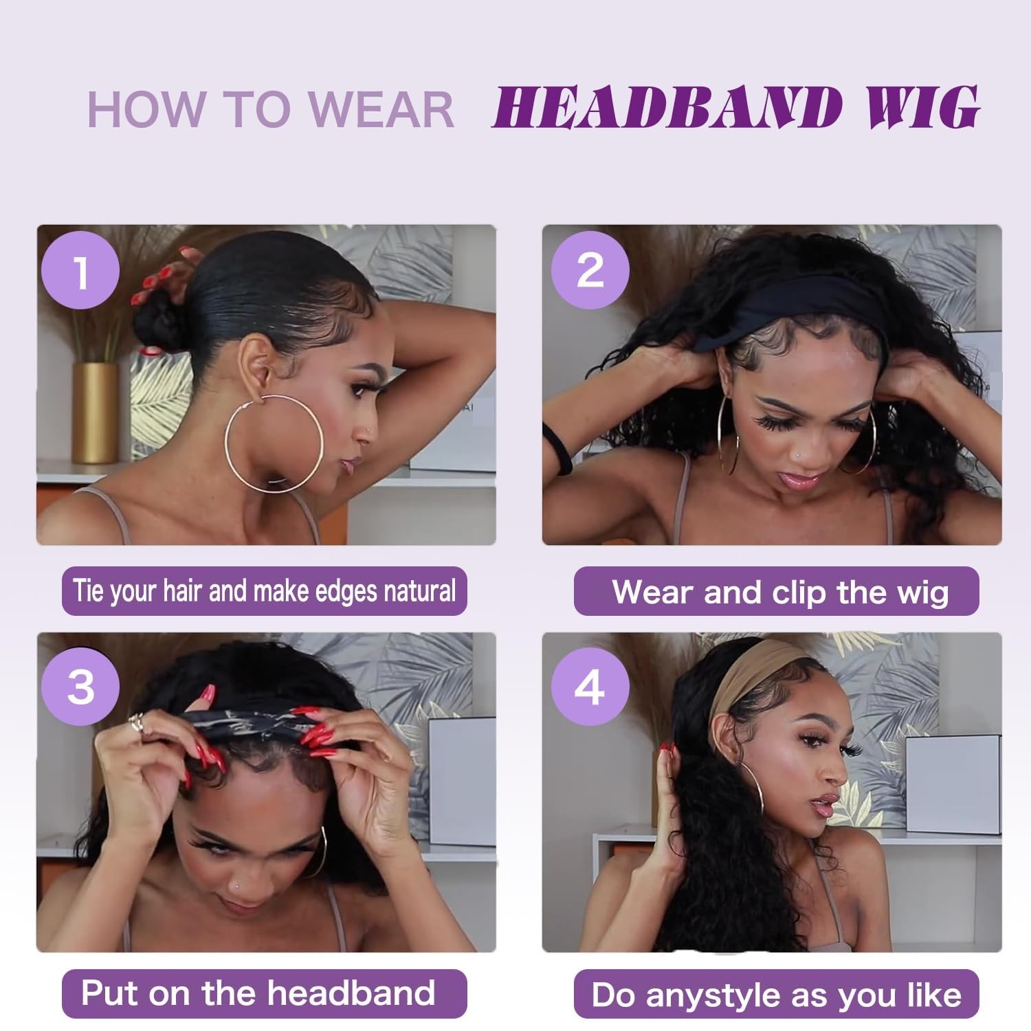 Prisyfab Headband Wig Human Hair Body Wave Headband Wigs For Black Women Human
