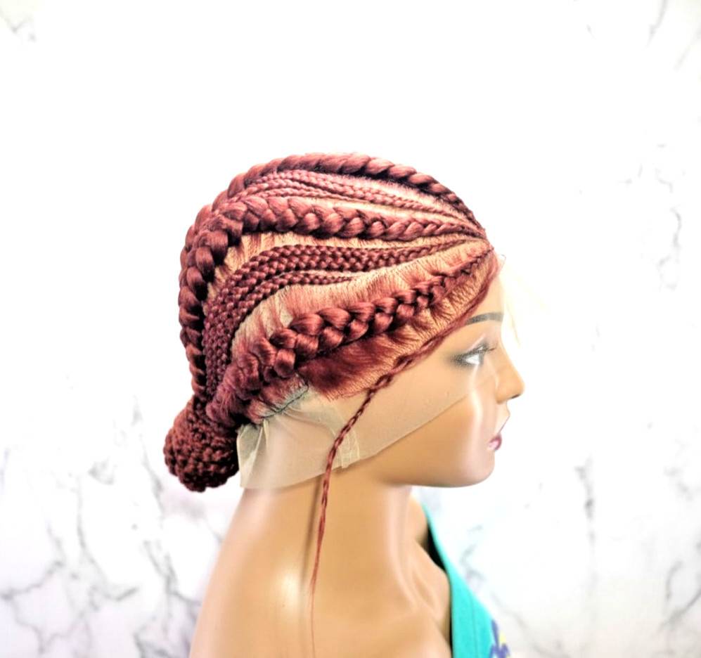 Bun Braided Wig. Natural Brush Cornrow Braids. Full Lace with Baby Hair.
