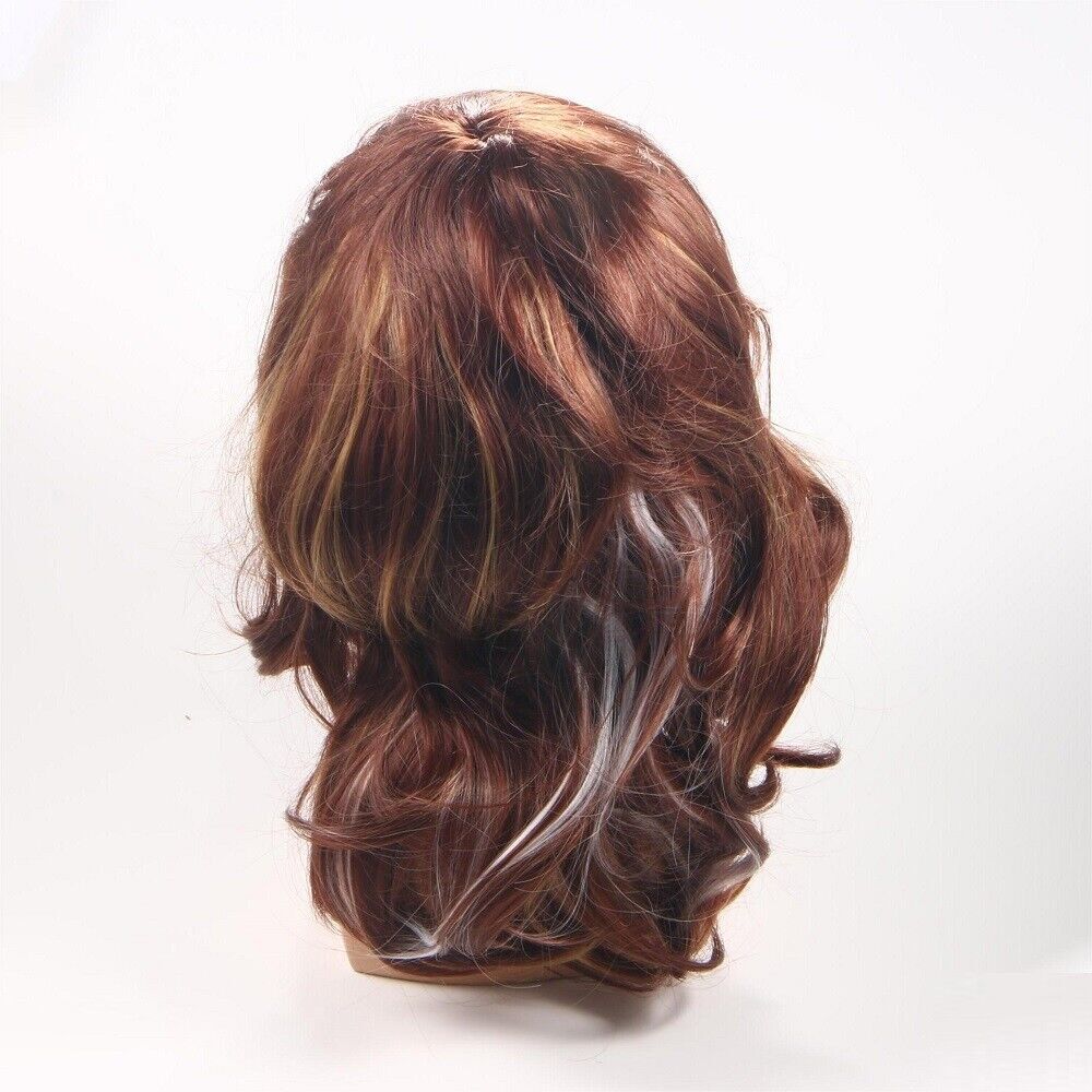 Women Girls Brown Ombre Short Curly Wigs with Bangs Fashion Natural Hair Wig US
