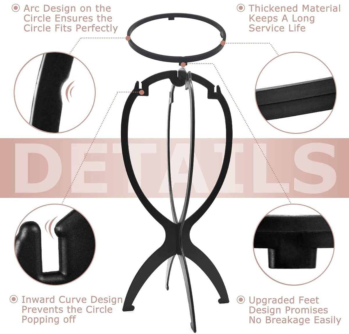 Wig Stand Holder 3 Pack Black Wig Head Display Stand for Multiple Wigs