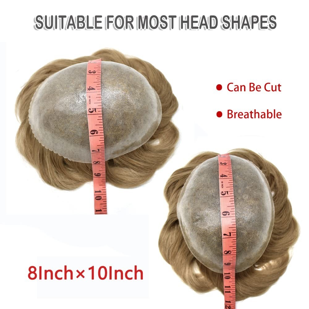 Mens Toupee Human Hair Systems Full Poly Thin Skin Hair Piece Replacement 0.1MM