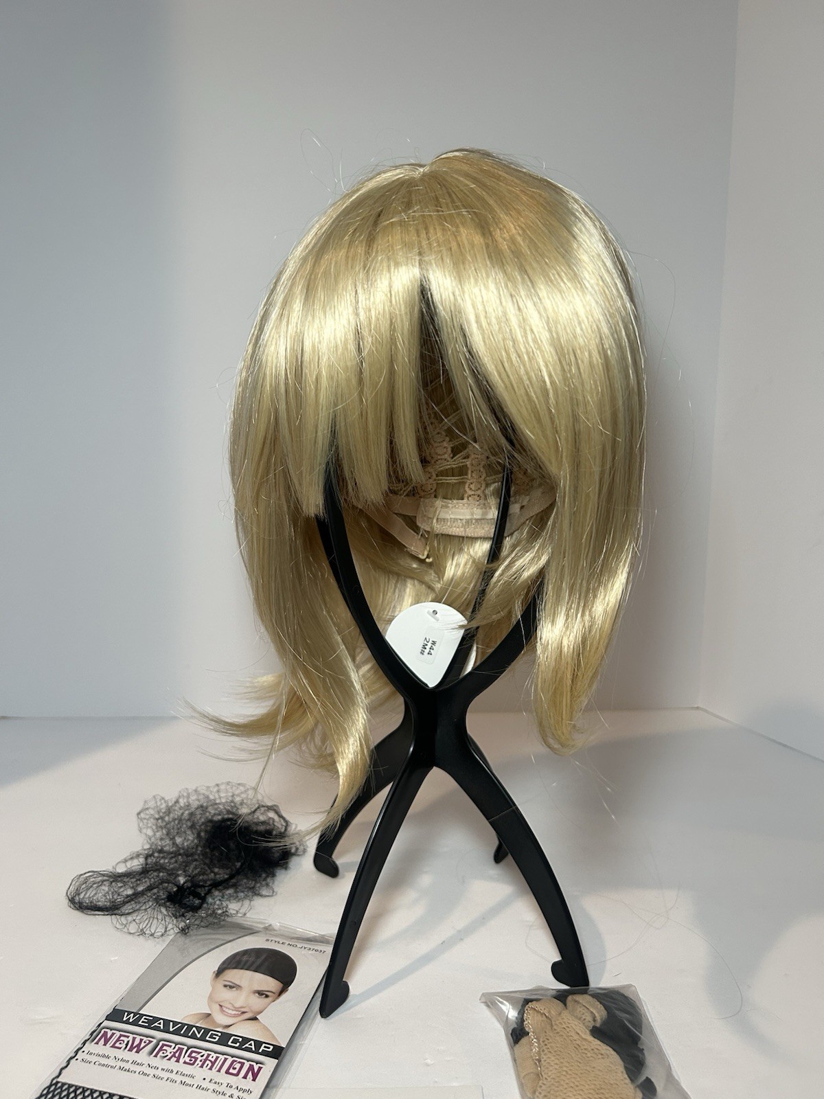 GNIMEGIL Platinum Blond Bob Synthetic Wig Straight Weaving Cap Classic One Size