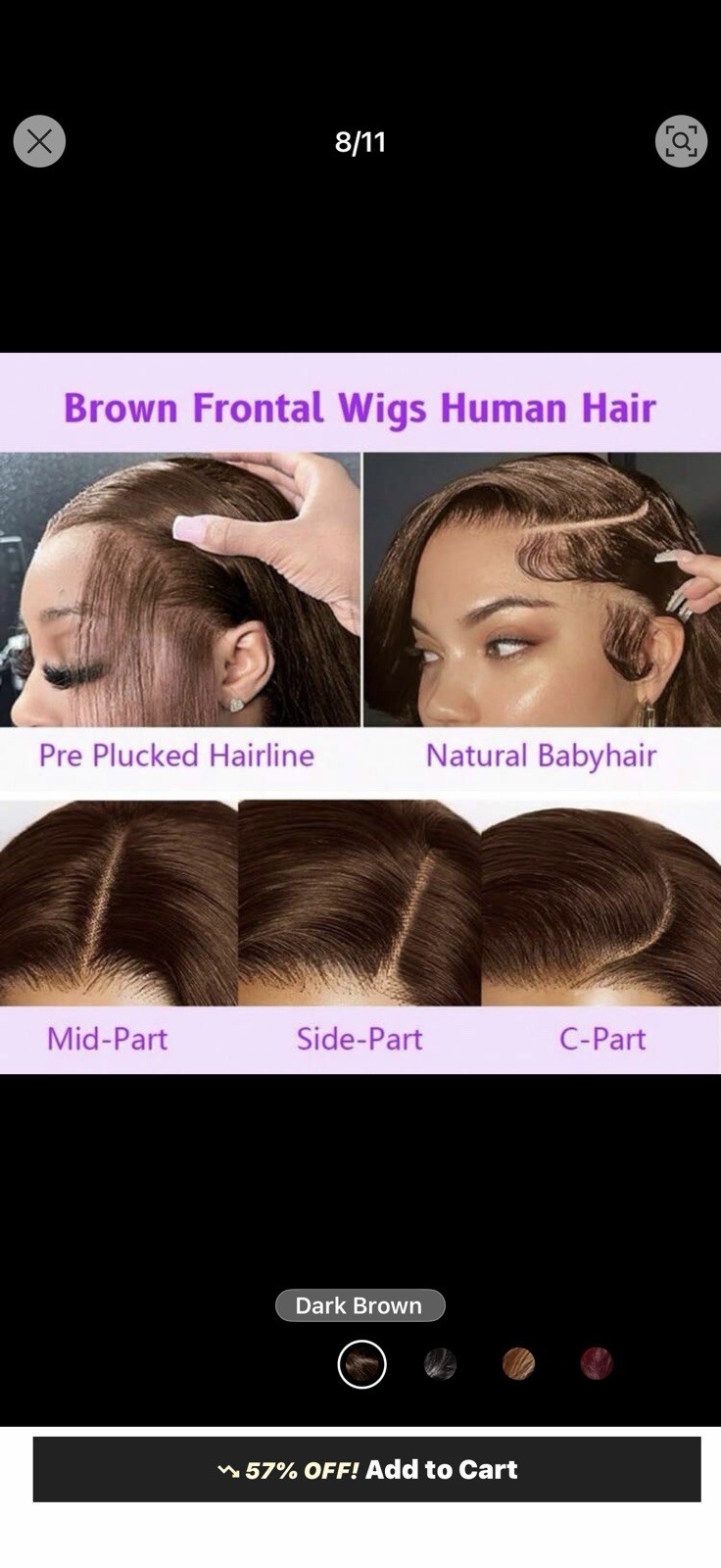 Dark Brown Lace Front Human Hair Wig Body Wave HD Lace Adjustable Straps