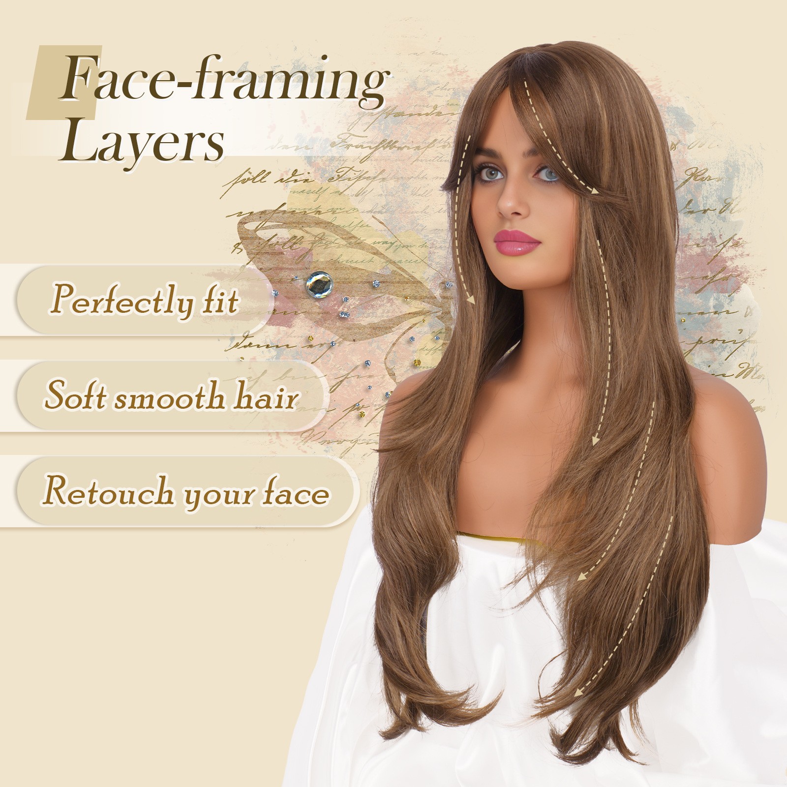 Middle Part Big Wave Long Curly Wig for Women Synthetic Full Head Daily Wig