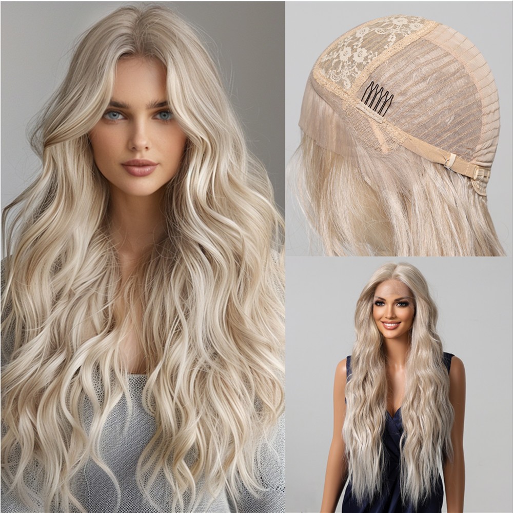 Synthetic Hair Heat Resistant Bleach Blonde Long Wavy HD Lace Front Wig Layered