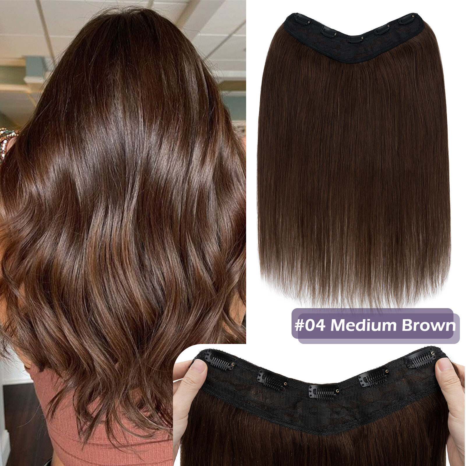 V Shape Remy One Piece 100% Real Human Hair Extensions Clip In Thick Full Head w