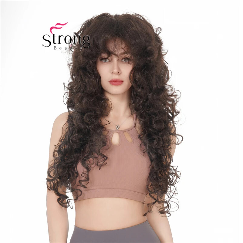 30″ Long Thick Curly Black Classic Cap Full Synthetic Wig