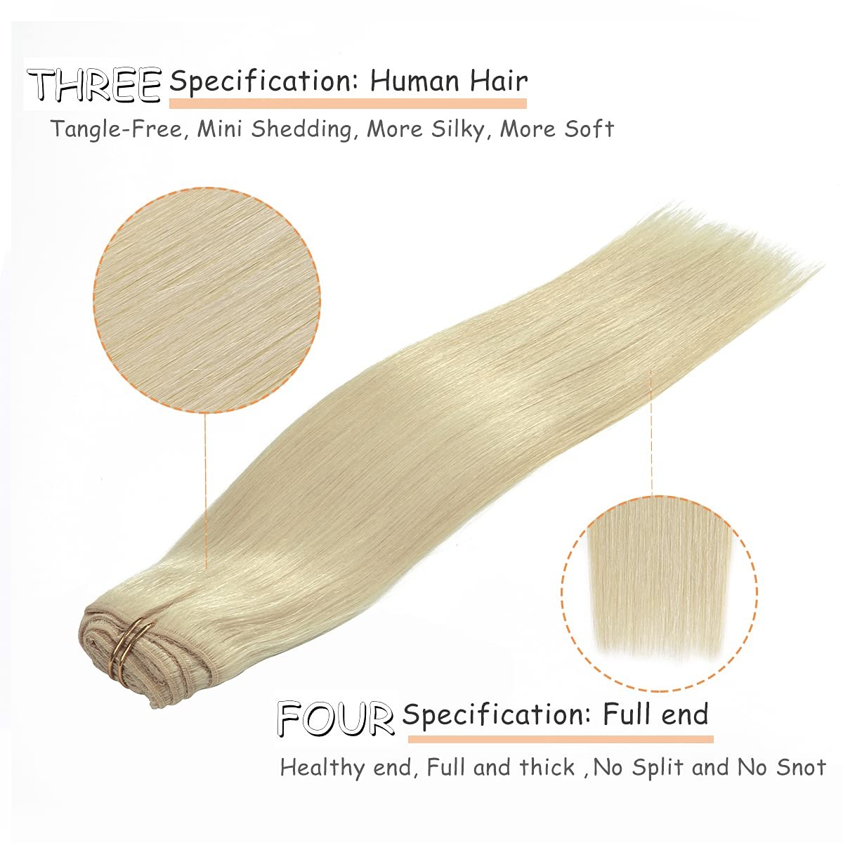 Caliee 14 Inch Clip In Hair Extensions Human Hair Color 60A Platinum Blonde