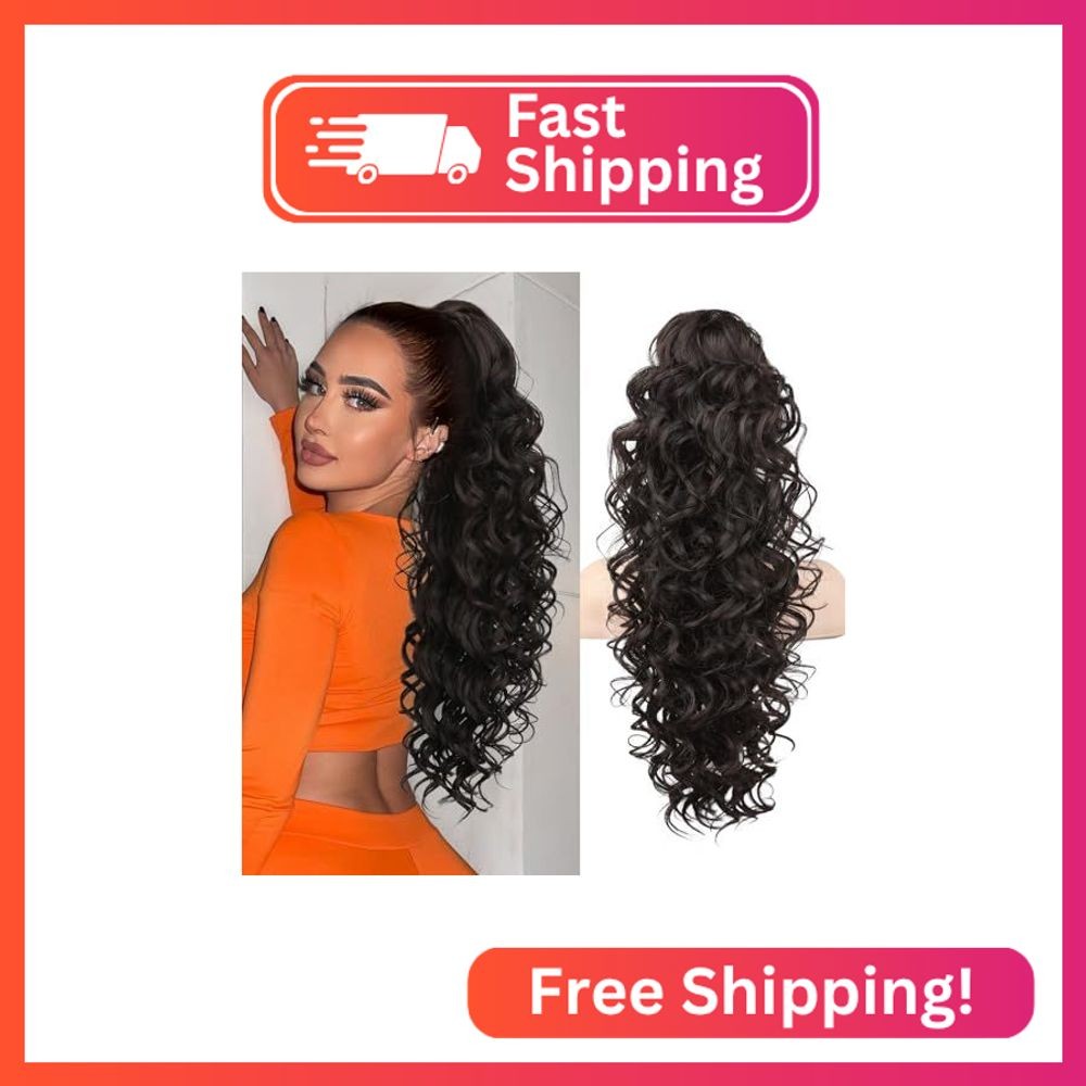 SEIKEA Ponytail Extension, 24″ Fluffy Long Wavy Curly Claw Clip Hair Extensions