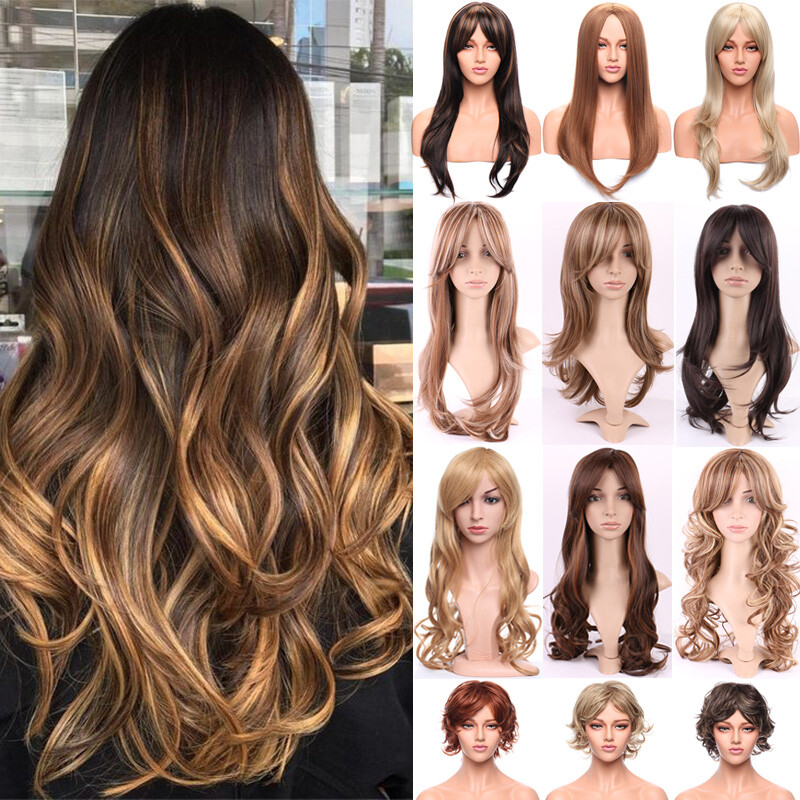 Real Thick Hair Full Wigs Natural Long Wavy Full Wig Heat Resistant Multi Color