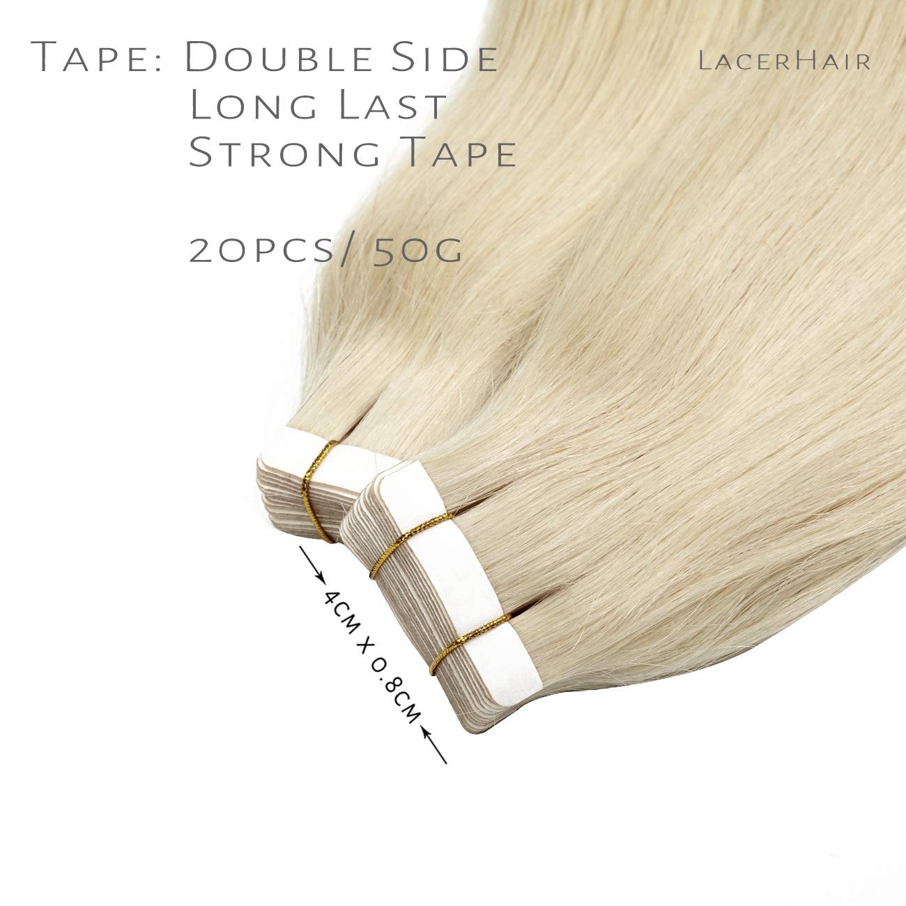Lacer Blonde Tape-In Hair Extensions Human Hair Light Platinum Blonde 22″ 50g 20