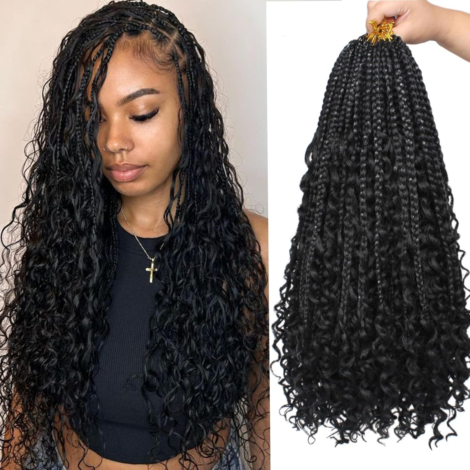 Beverlee Boho Box Braids 16 Inch 8 Packs Curly Ends Messy Pre-Looped Synthetic C