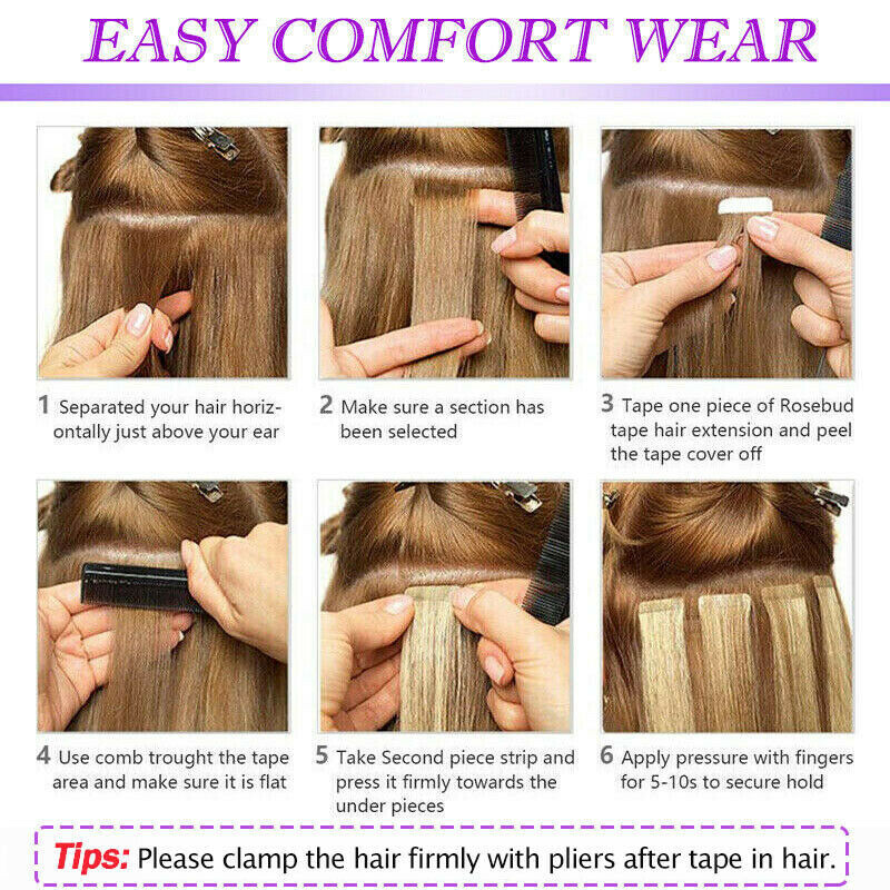 Tape in Remy Human Hair Extensions Seamless Skin Wefts Premium Thick Hair16-24in