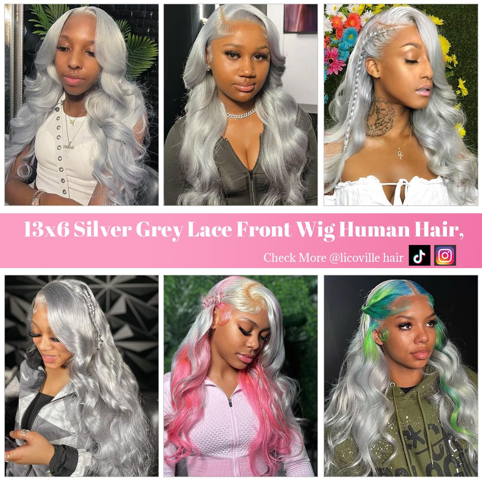 Licoville Upgraded Real 180 Density Grey Human Hair Wig 13X6 Body Wave Grey