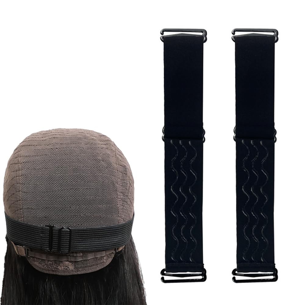 2 PCS Adjustable Elastic Band for Wigs Removable 3 Count (Pack of 1), Black
