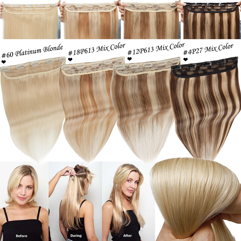 One Piece THICK Clip in 100% Real Remy Human Hair Extensions 3/4 Full Head Weft
