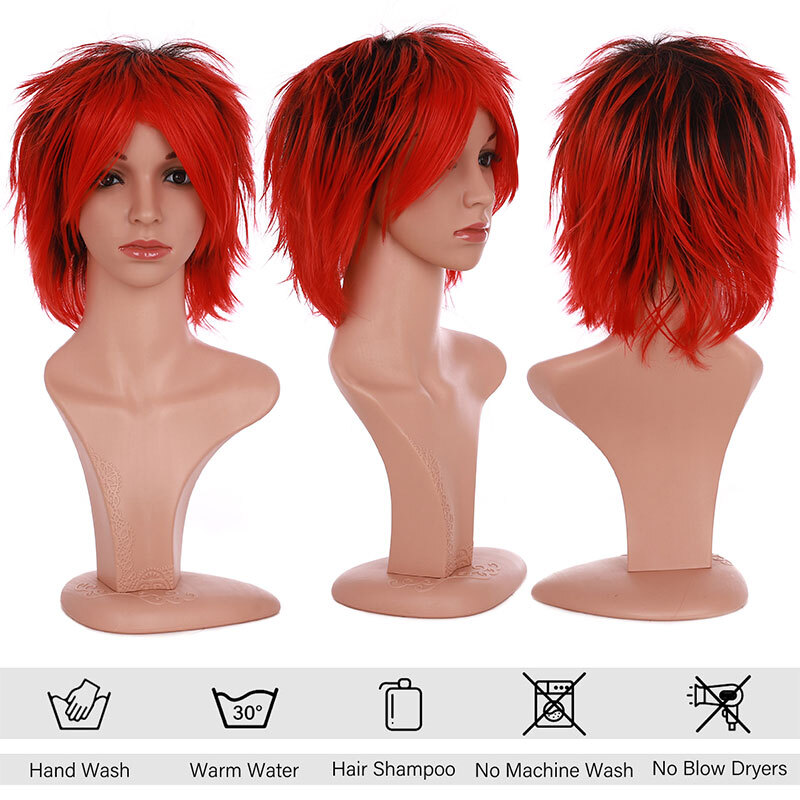 Mens Full Head Wigs Short Anime Cosplay Christmas Party Layered For Women Unisex