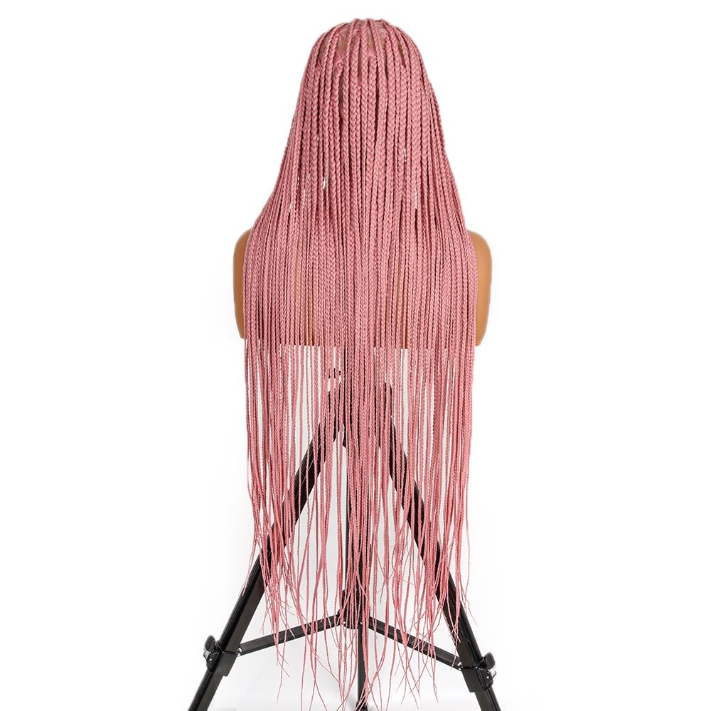 Supernova Hot Pink Full Lace Knotless Square Braided Wig 36Inch Full Handmade
