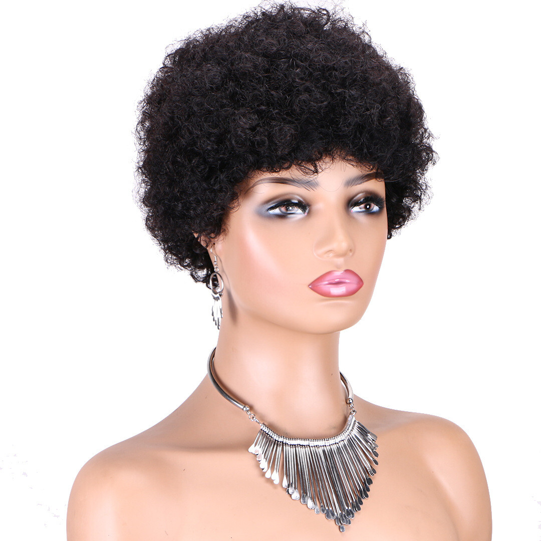 6″ Human Hair Wig Short Afro Kinky Curly Full Machine Made Wig for Black Women