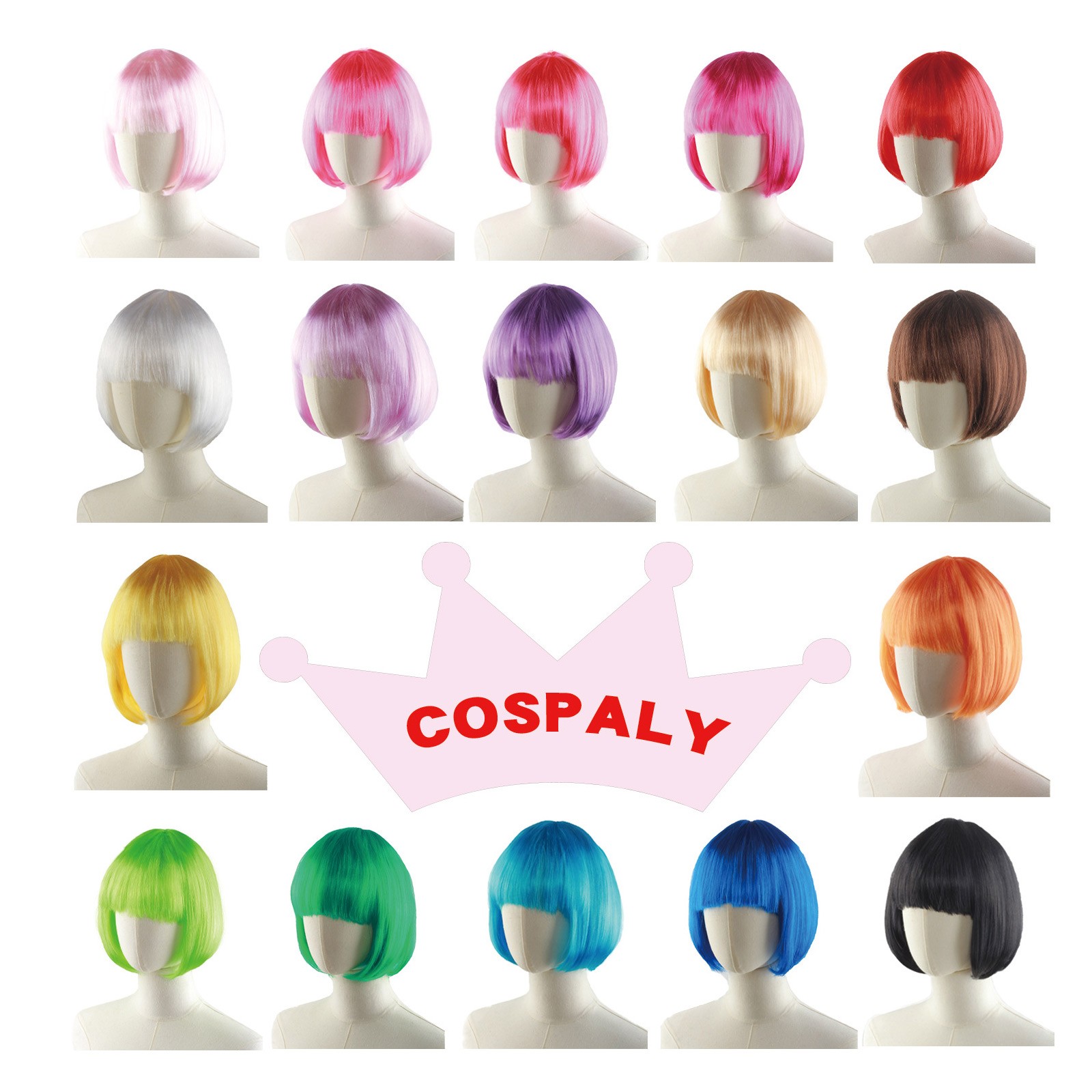 1Pcs Bob Wig With Bangs Stage Performances Colorful Wig Soft Short Bob Wig
