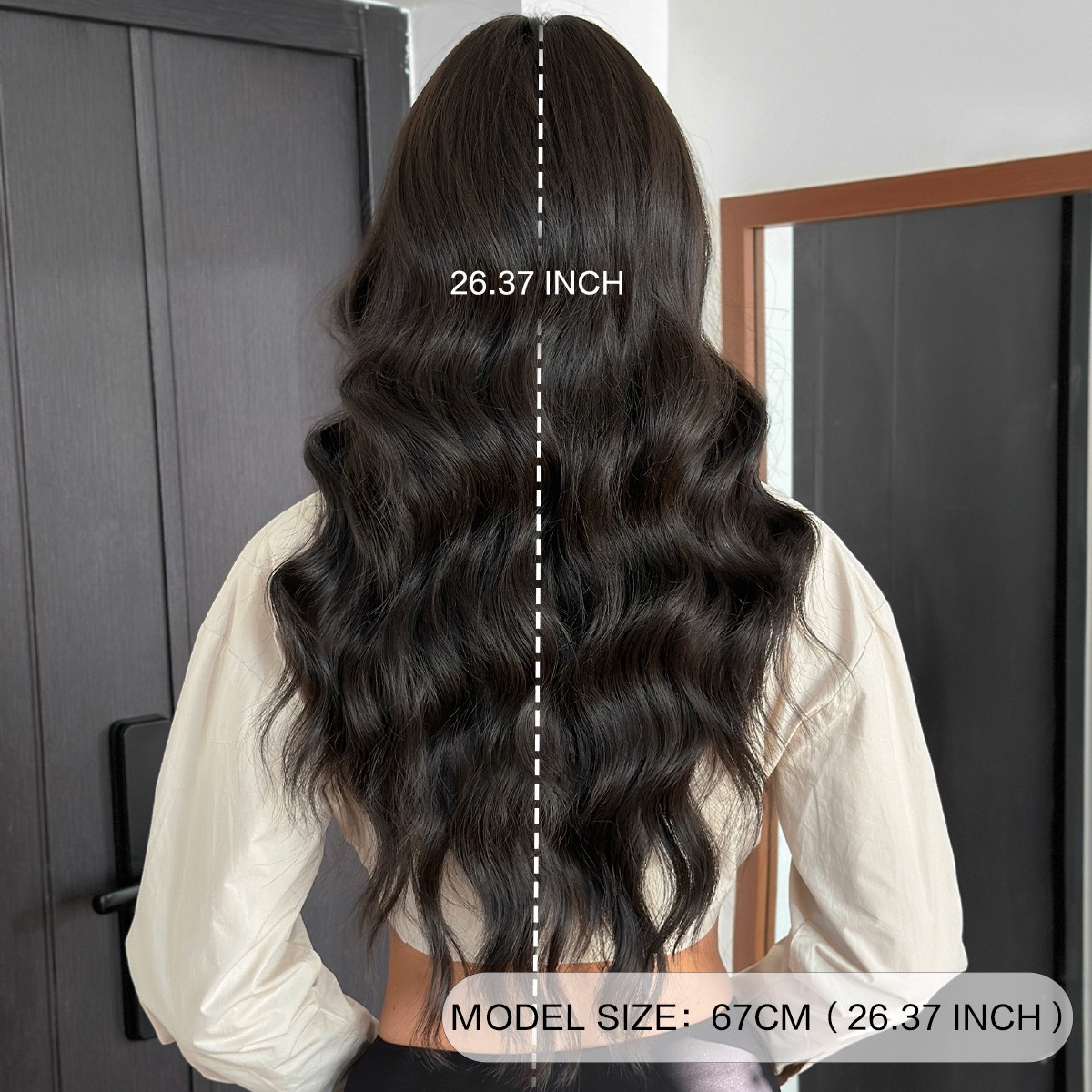 Natural Black Curly Wig with Side Part Bangs High Temperature Fiber Full Wig