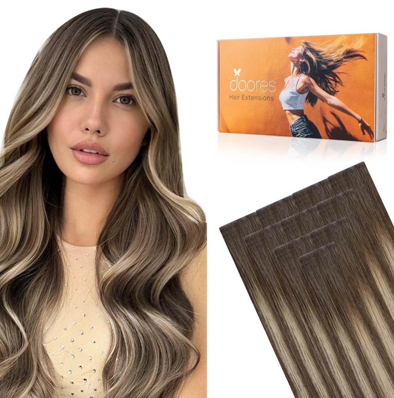 DOORES Invisi Edge Tape in Human Hair Extensions, 20 Inch, 25g, 10pcs