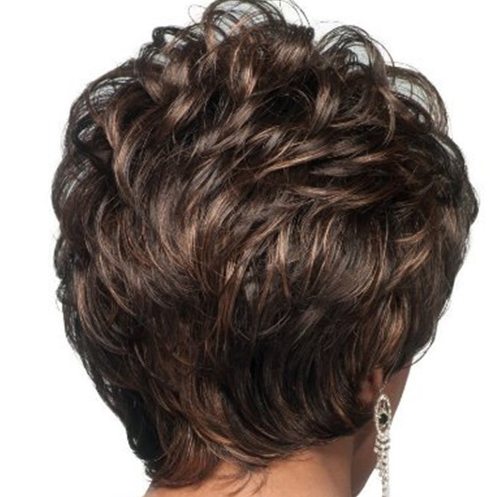 Natural Highlight Wavy Wig Short Layered Brown Black Hair Women’s Side Bang Bob