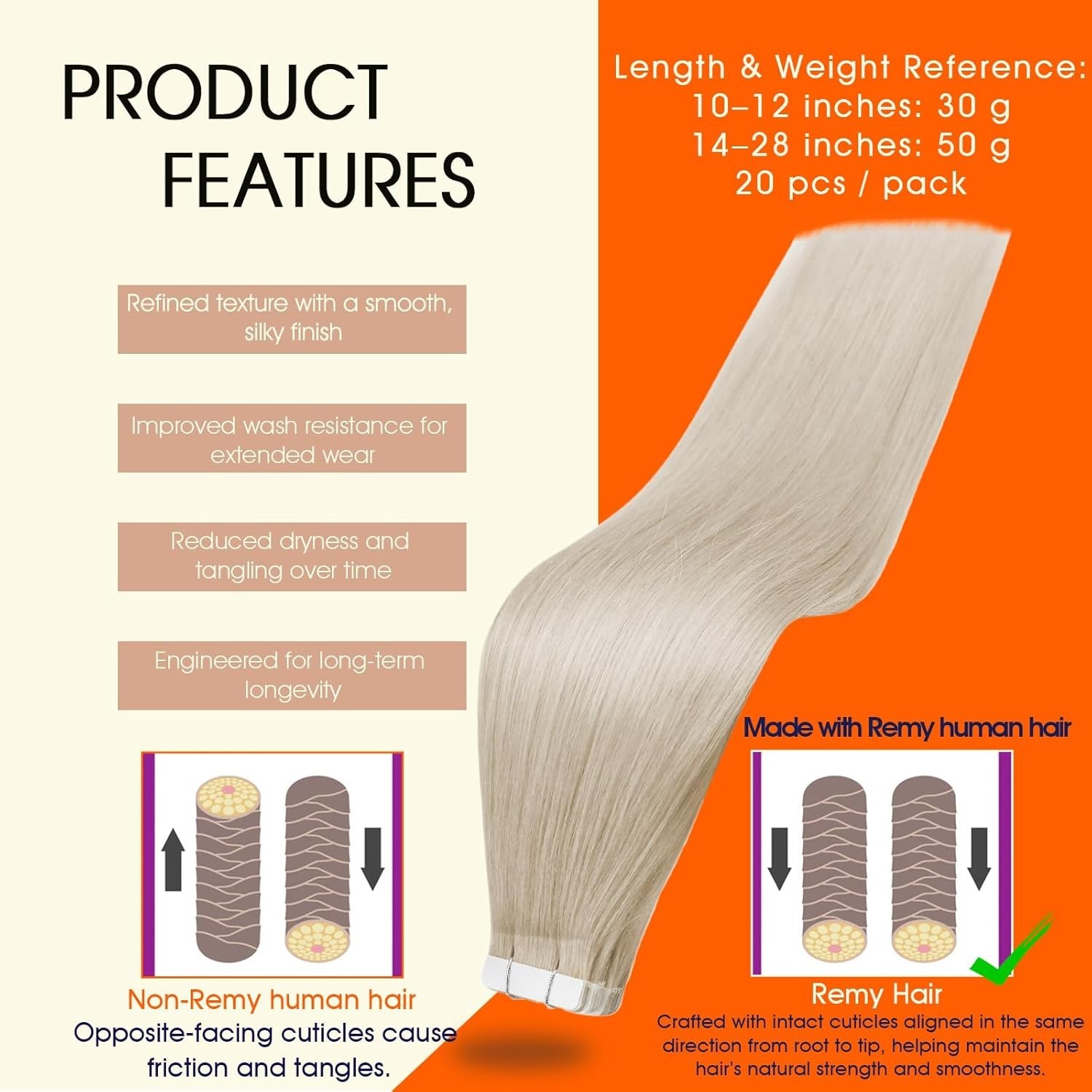 Hair Extensions Human Hair Tape Ins Short 12 Inch Blonde Remy Thick Ends