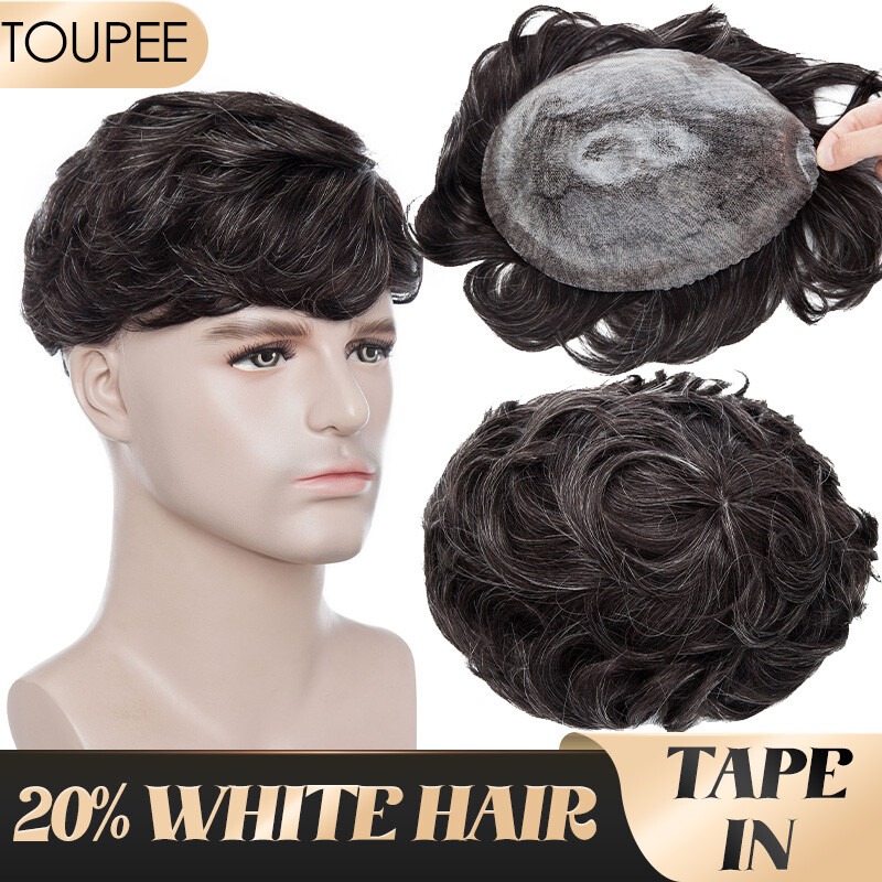 Full Poly Skin Mens Toupee PU Remy Human Hair System Replacement Wigs for Men US