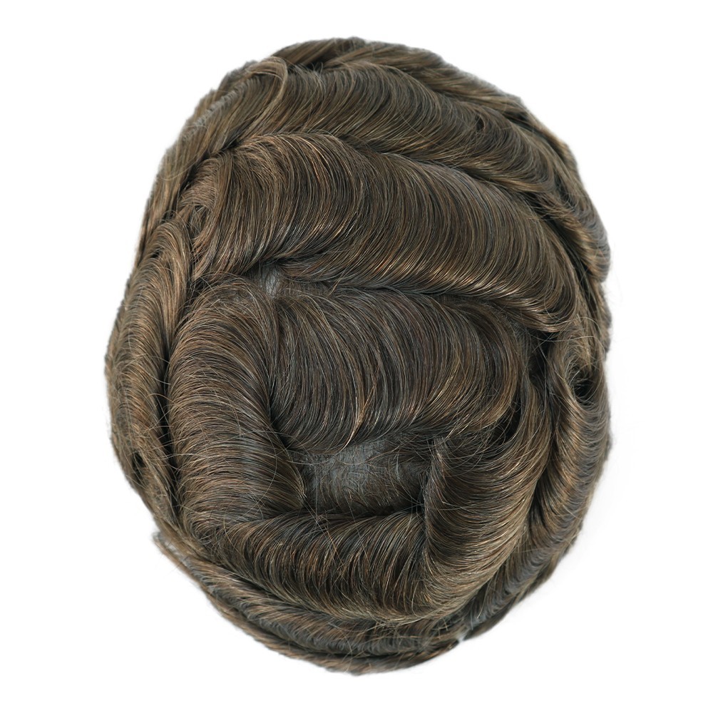 Mens Toupee Human Hair Replacement System Hairpiece 0.03mm Ultra Thin Skin8x10#7