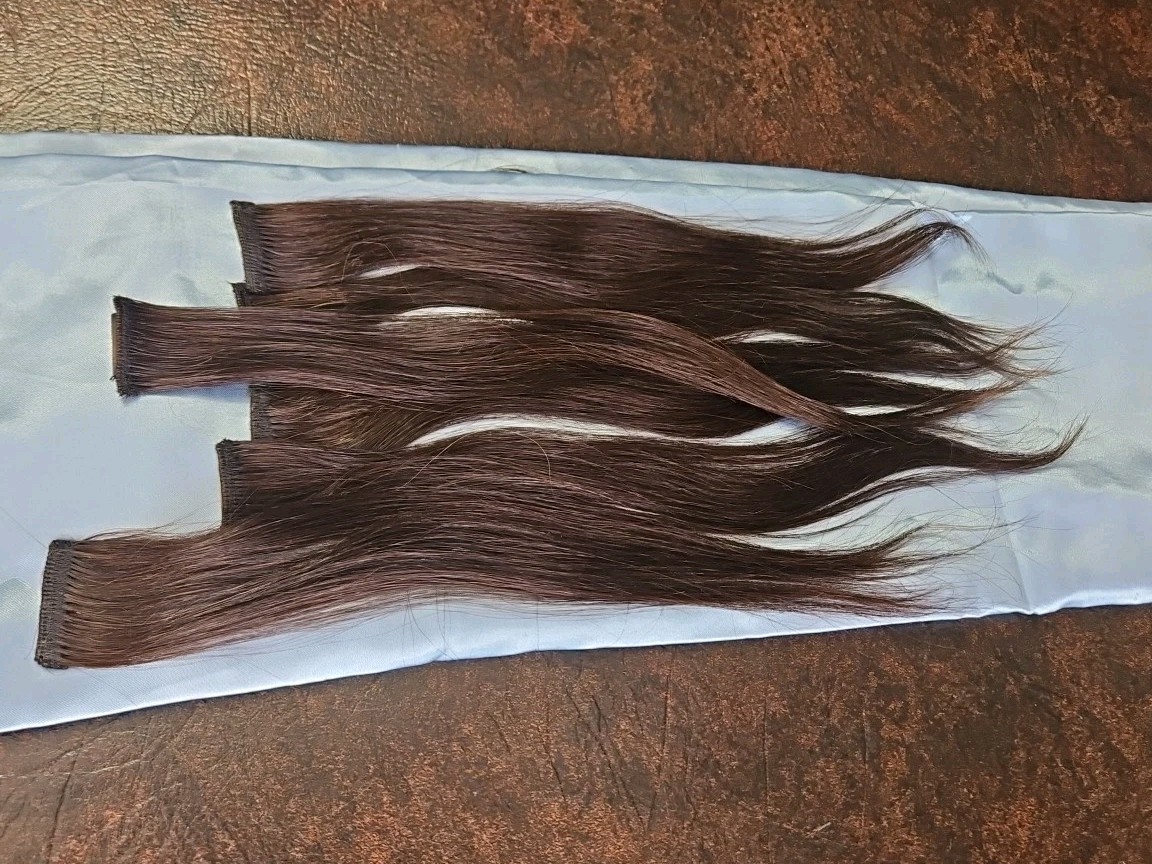 Remy Human Hair Filler Extensions Hair clips, full Set Of 12 Drk Brunette