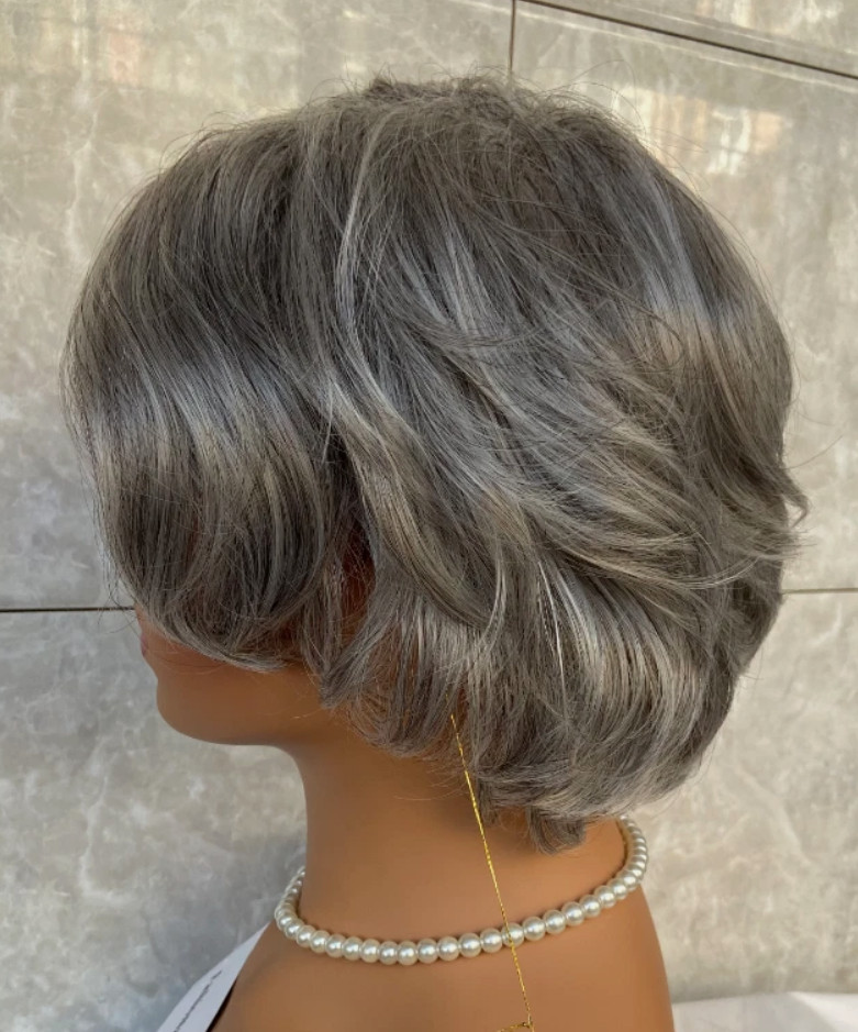 Salt and Pepper Gray Mix Wavy Hairstyle Synthetic Hair Wigs Women Soft