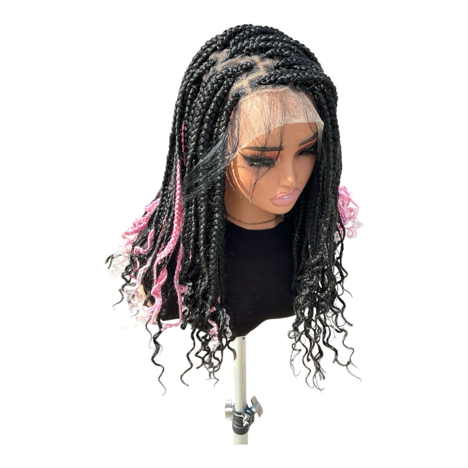Women’s Synthetic Braided Lace Front Box Braid Wig Curly Ends Black/Pink 21-30in