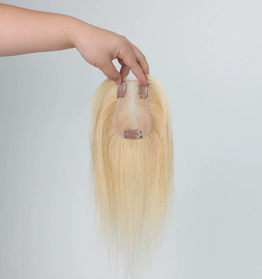 100% Human Hair Clip Head Top Blonde #613 Middle Part Women Natural Soft Daily