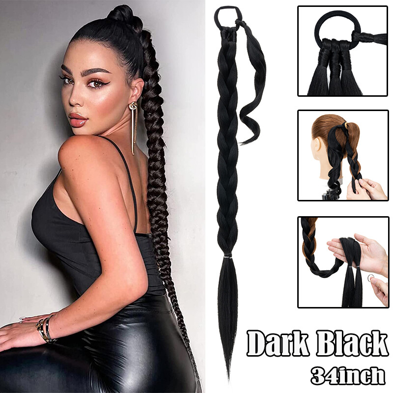 Braid Ponytail Long Wrap on Pony Tail Braids Hair Extension Thick Real AS Human