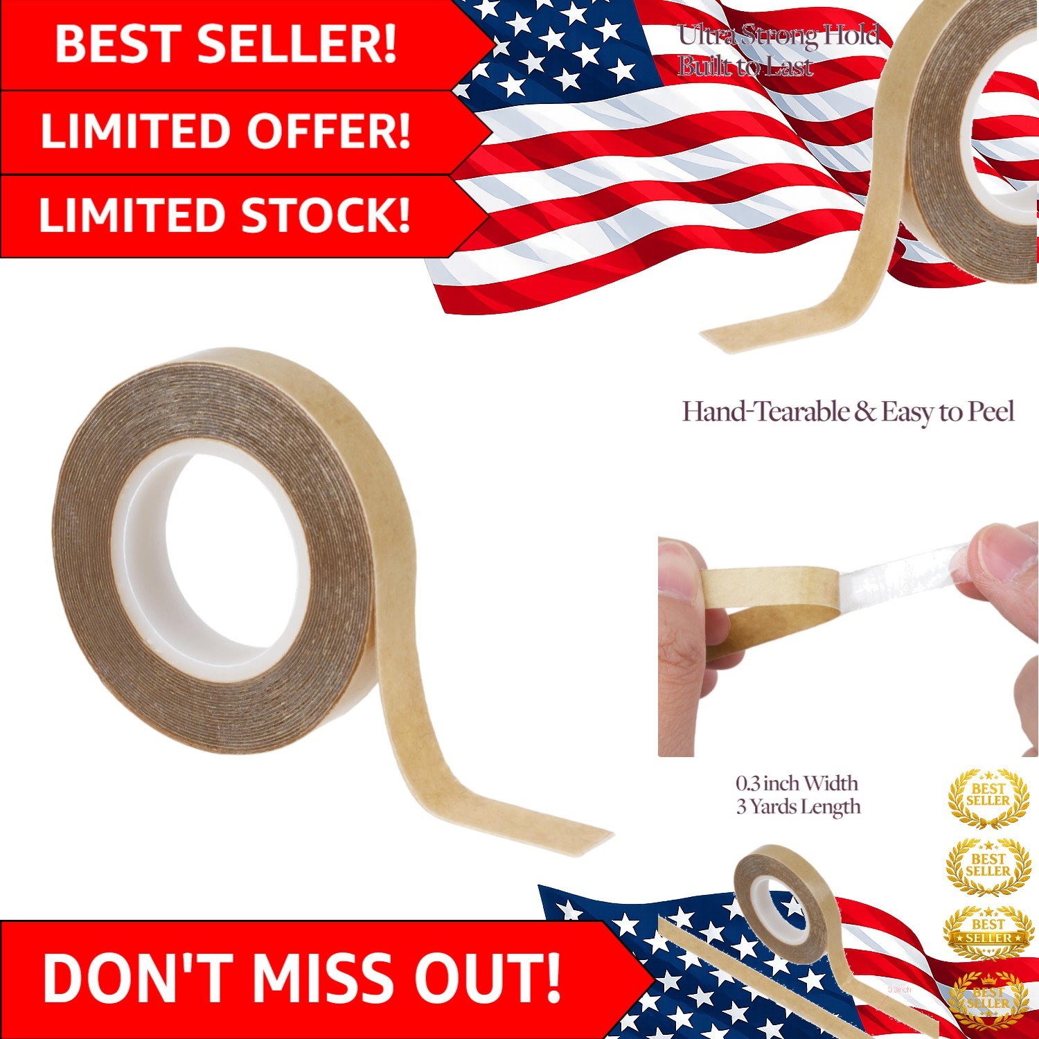 Strong Adhesive Hair Extension Tape – 0.3 Inch x 3 Yards for Easy Application