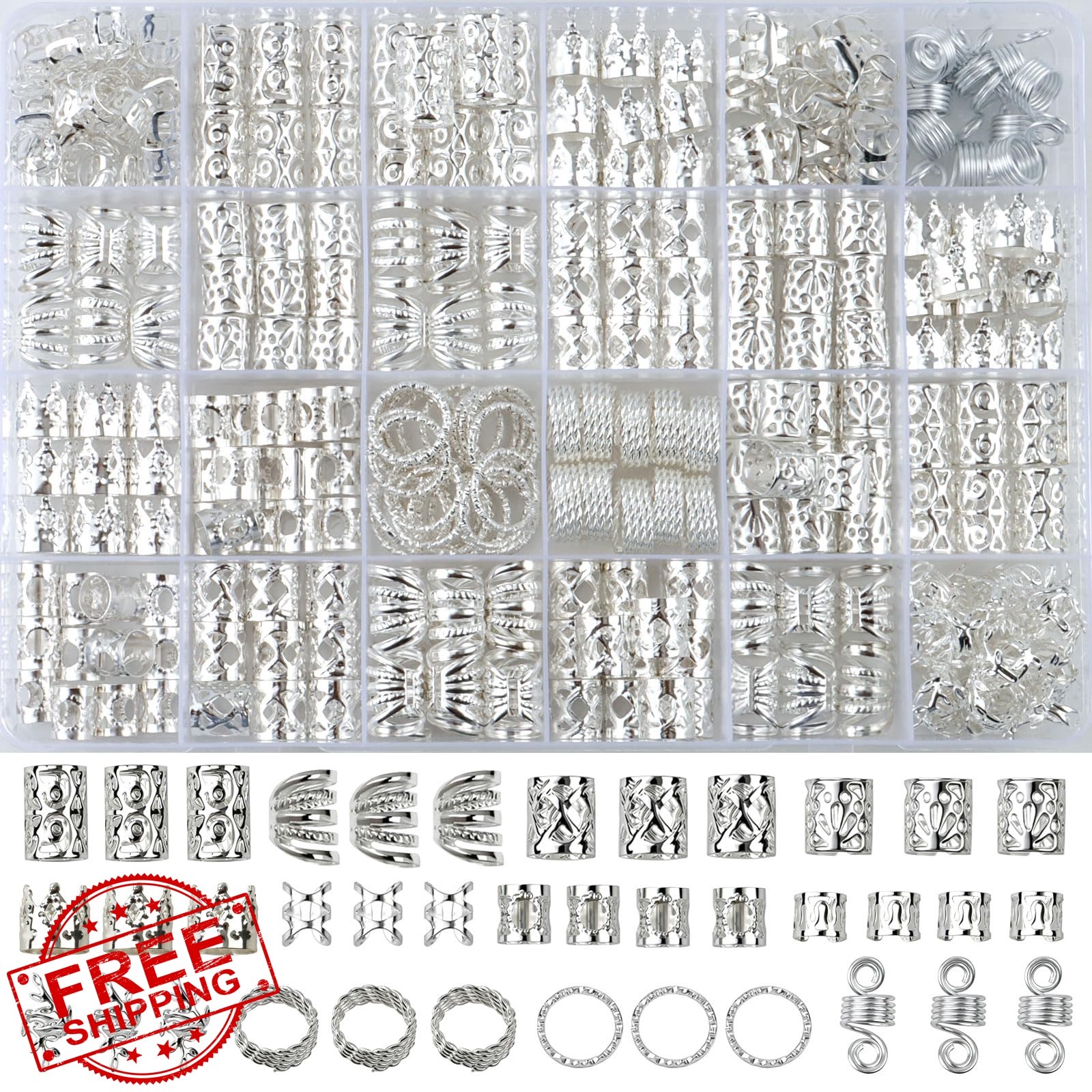 Cypsin 300 Pcs Silver Hair Jewelry Braids Dreadlocks