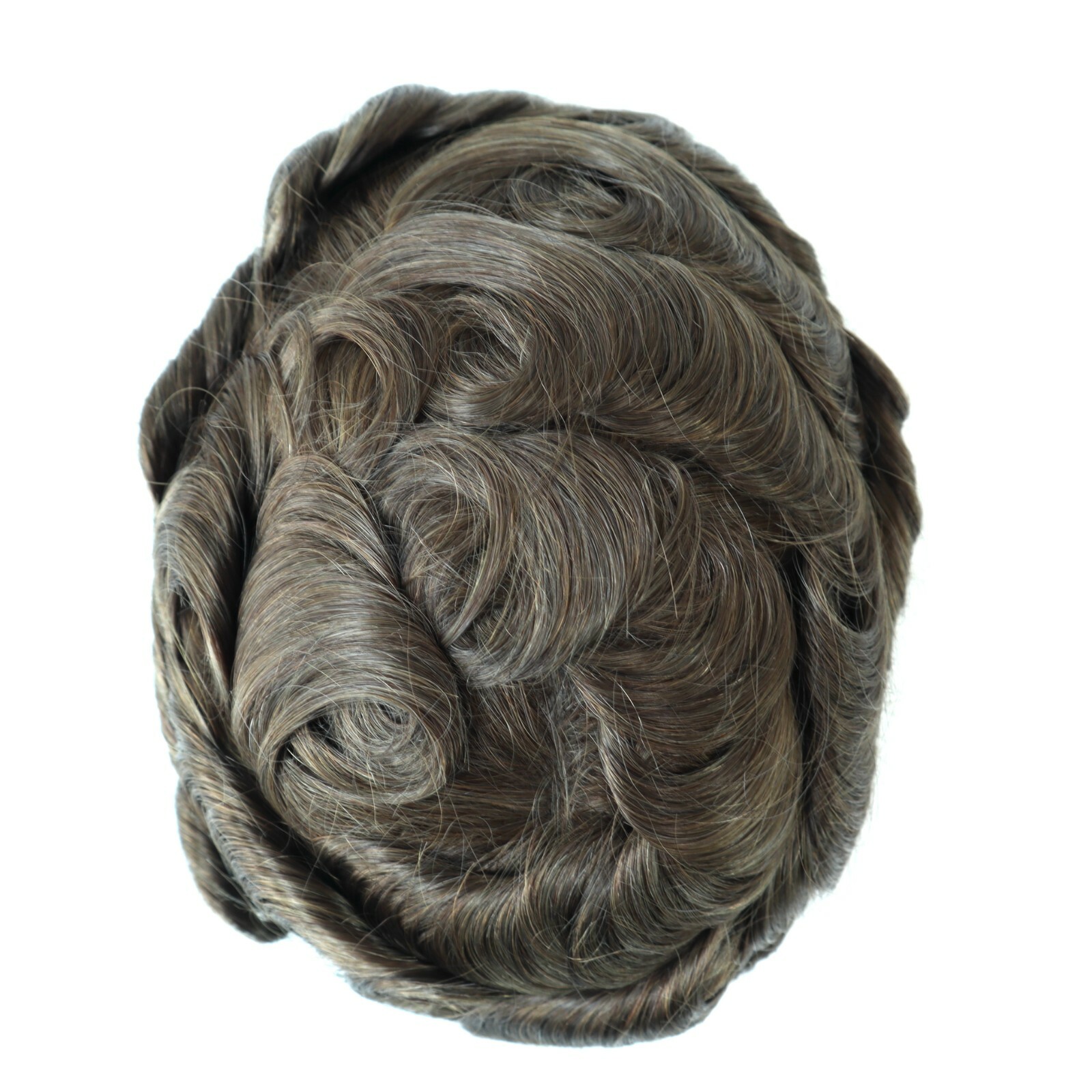 Mens Toupee Human Hair Replacement System Poly Skin V-loop Brown Hairpieces #7