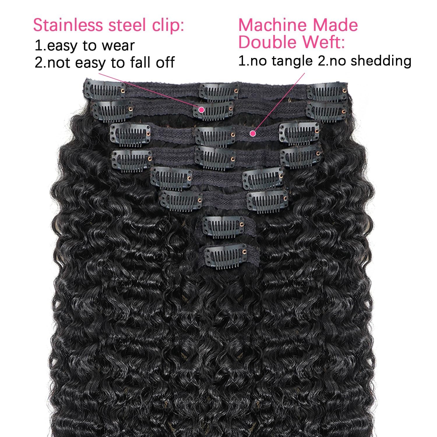 Burmese Curly Clip in Hair Extensions Natural Black Color 20 Inch Brazilian V…