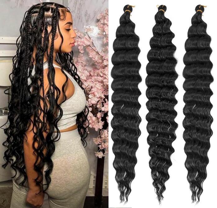 30″ Deep Wave Crochet Hair Braids Afro Curls Ocean Wave Braiding Hair Extensions