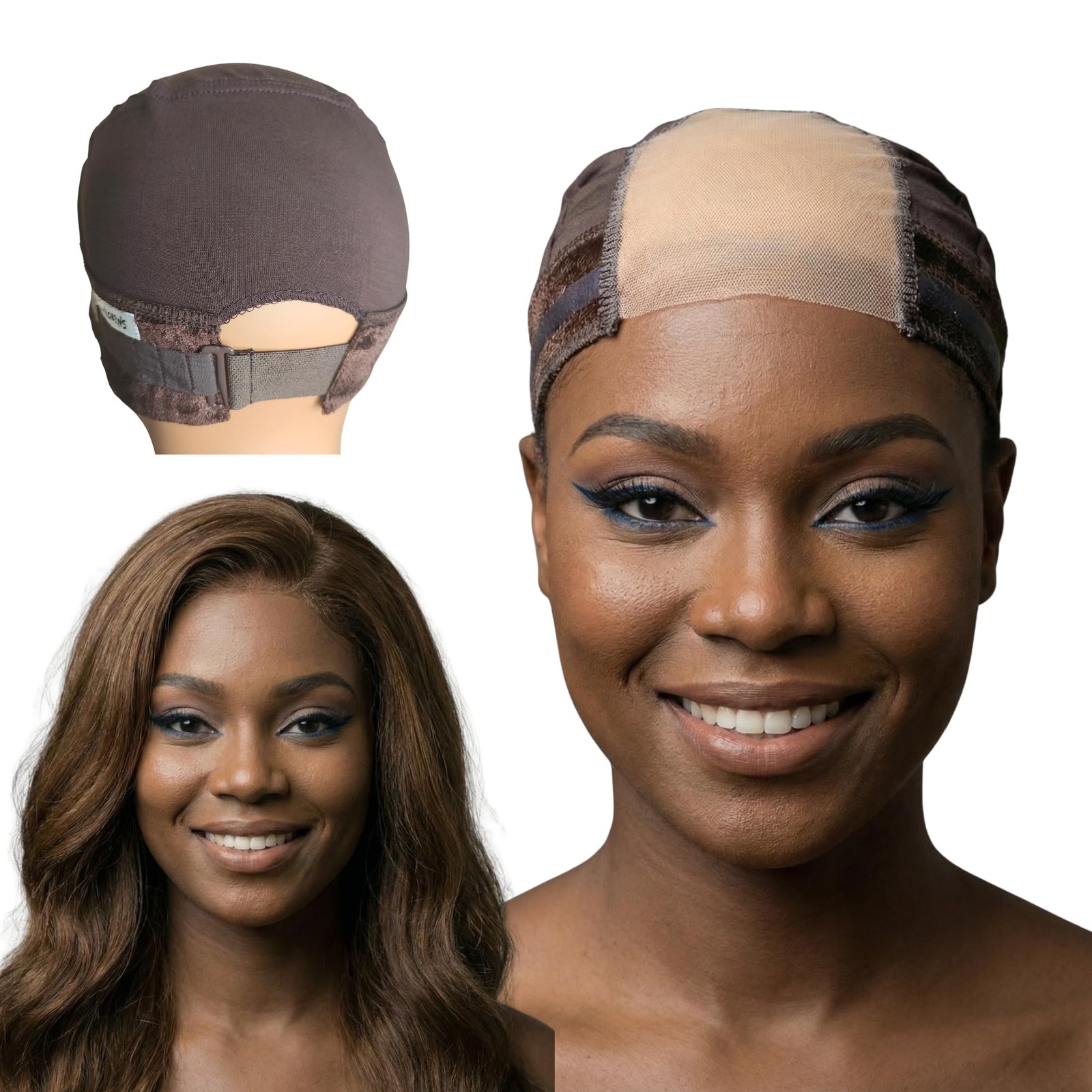 Wig Grip Cap | Adjustable with Wide Lace | Silicone | Small, Brown