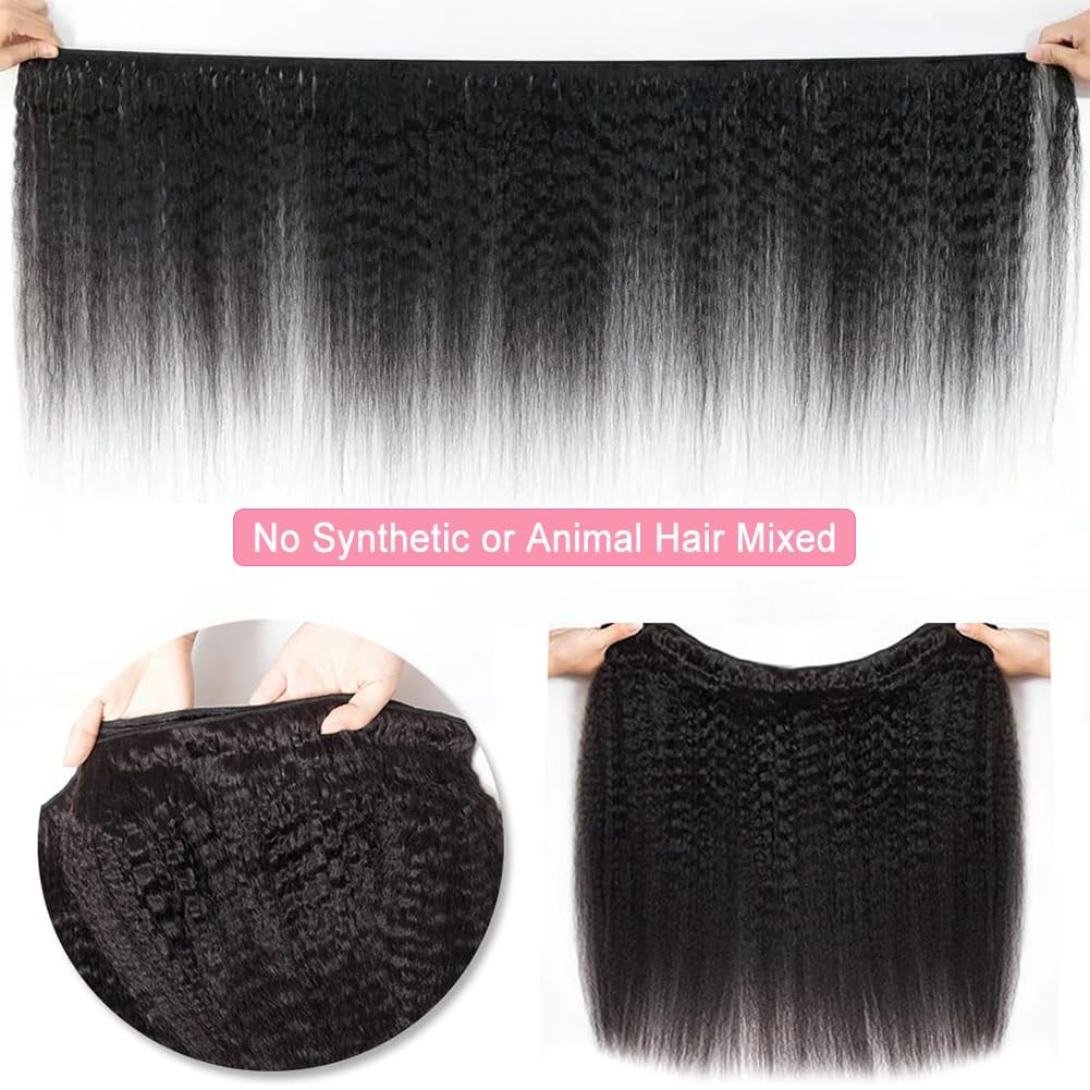 Aelinsi 12A Human Hair Kinky Straight Bundles 14 16 18 Inch 100 Unprocessed