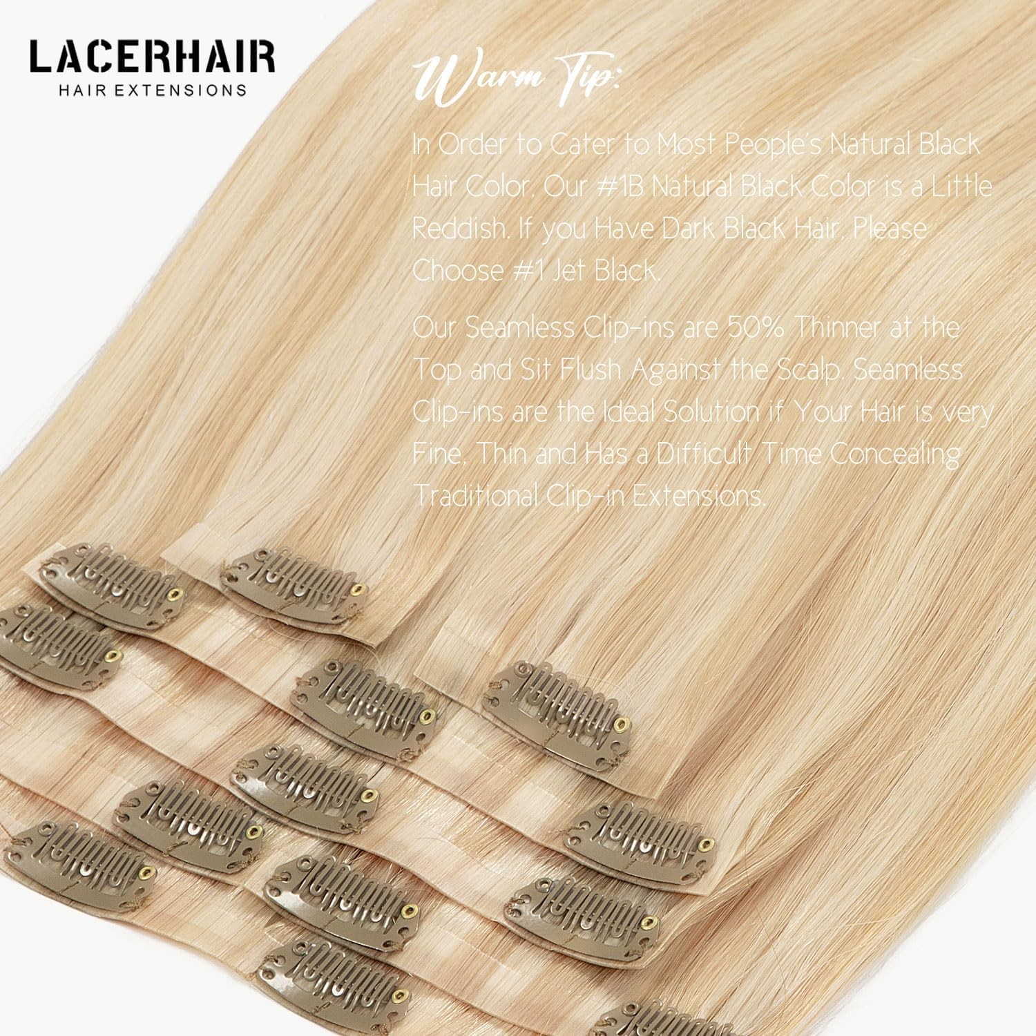 Lacer Hair Highlight Blonde Clip in Hair Extensions 20 Inch Human Hair 7pcs 110g