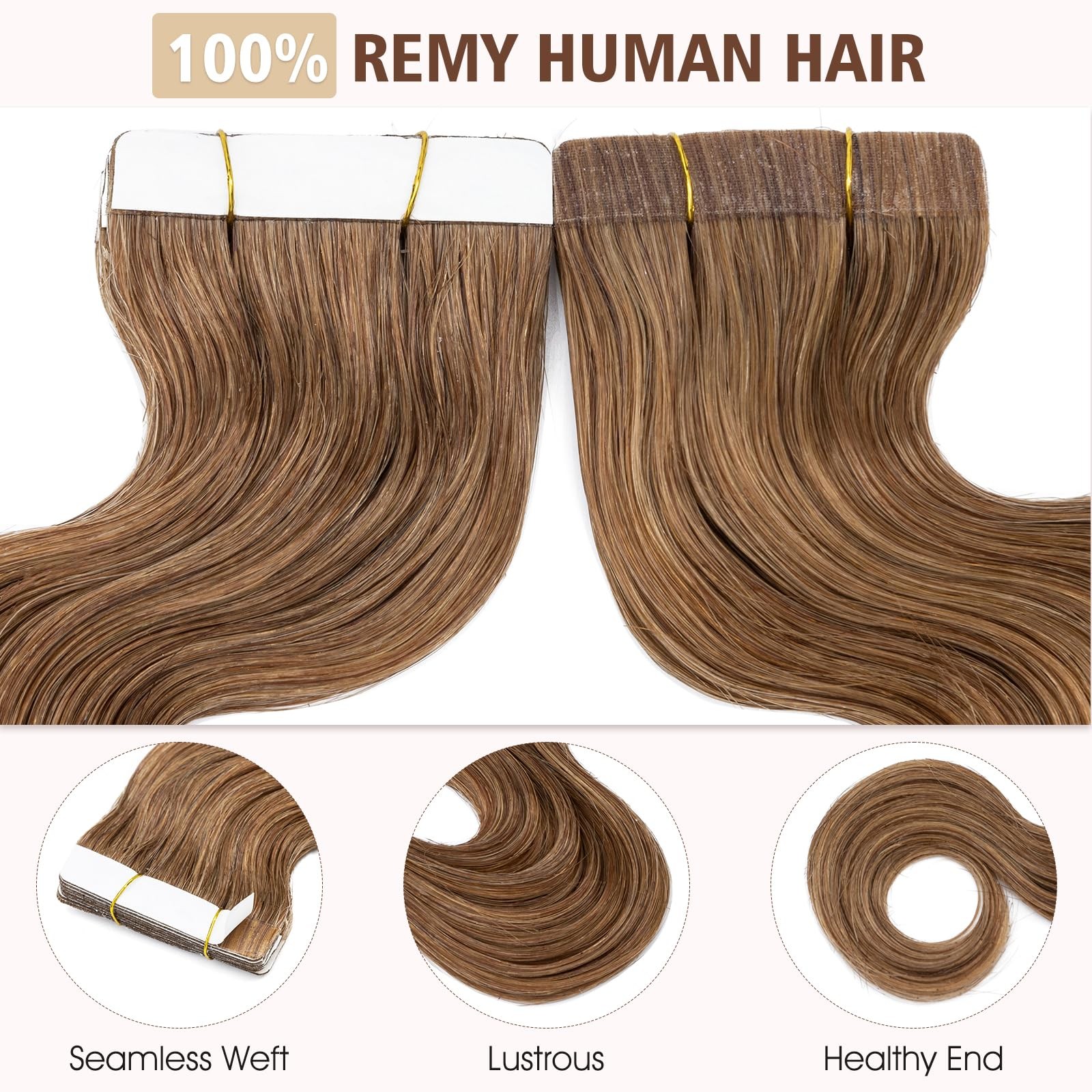 Hairro 14 Inch Tape In Hair Extensions Body Wave Human Hair Blondish Brown