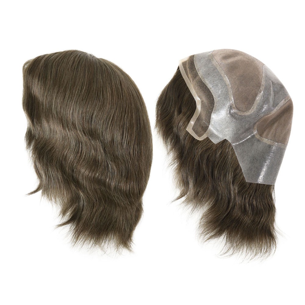 Toupee for Mens Hair Replacement System Durable Lace Front Fine Mono Hairpieces
