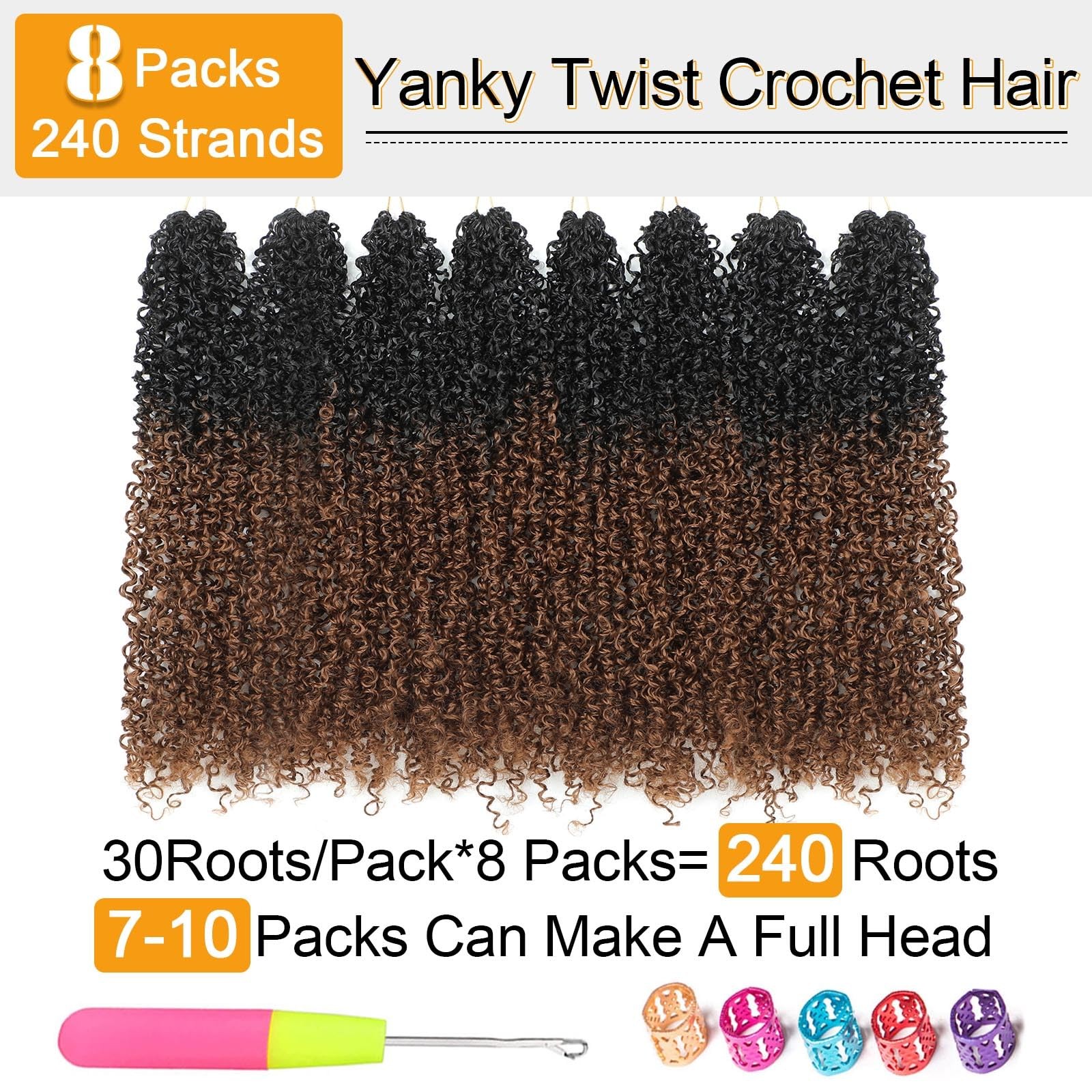 Aksice 18″ 8-Pack Yanky Twist Crochet Hair Pre-looped Mini Braids for Women