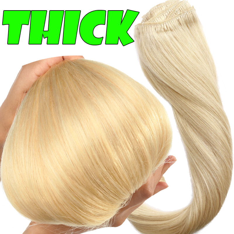 Extra Thick Double Weft Remy Clip In 100% Human Hair Extensions Full Head AAAAAA